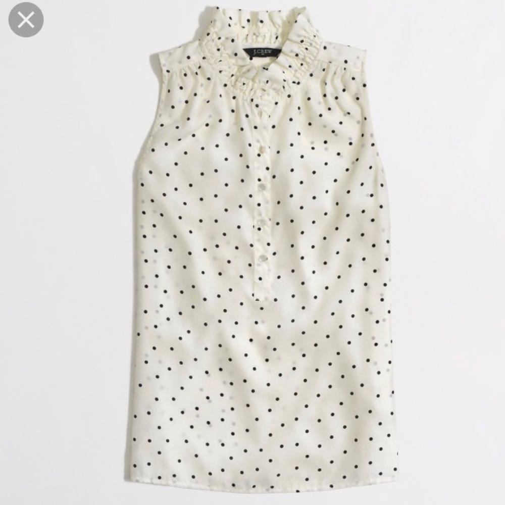 J.Crew Factory Navy Dot Sleeveless Ruffle Top 00